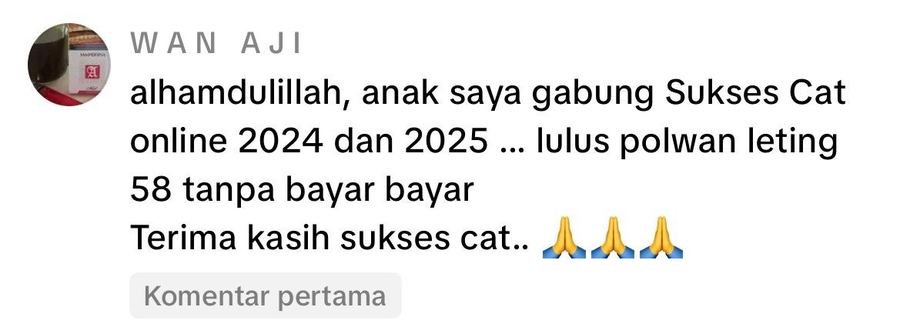 Screenshot testimoni WhatsApp pengguna SuksesCAT 10